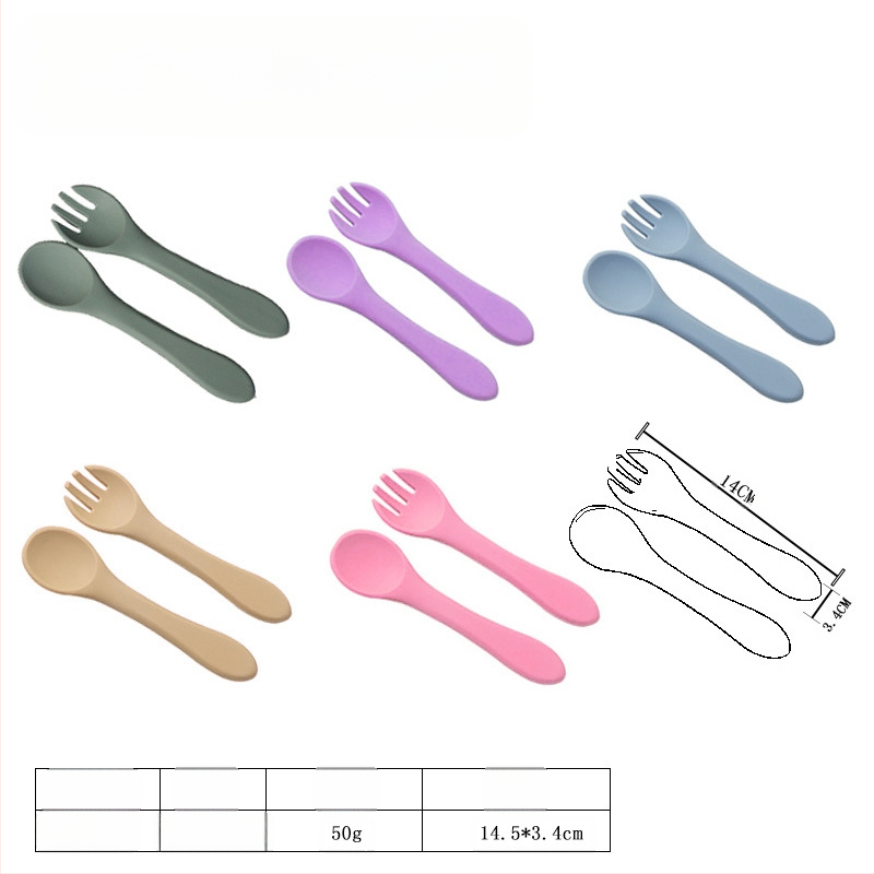 Silikonski set žličice i vilice za bebe, 2 komada, mekani trening pribor za hranjenje od 3 mjeseca