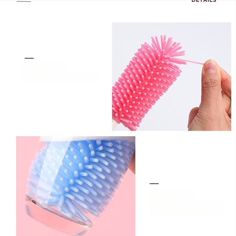 Kūdikių buteliukų šepetėlių rinkinys: spenelio šepetėlis, vamzdelio šepetėlis ir silikono pasukamas valymo šepetėlis