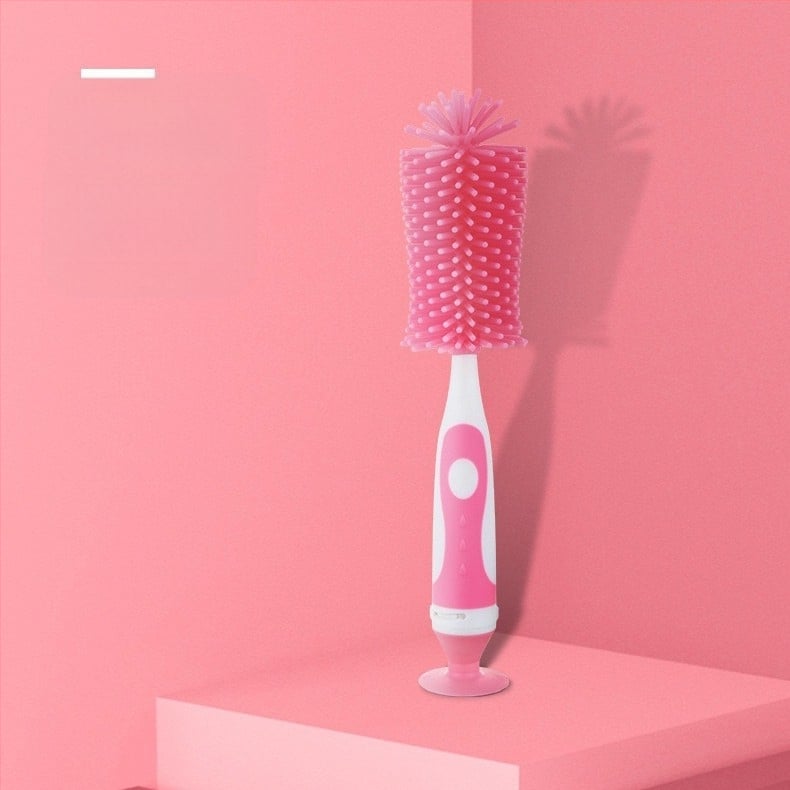 Kūdikių buteliukų šepetėlių rinkinys: spenelio šepetėlis, vamzdelio šepetėlis ir silikono pasukamas valymo šepetėlis