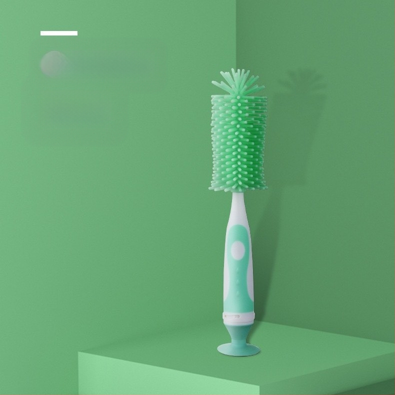 Kūdikių buteliukų šepetėlių rinkinys: spenelio šepetėlis, vamzdelio šepetėlis ir silikono pasukamas valymo šepetėlis