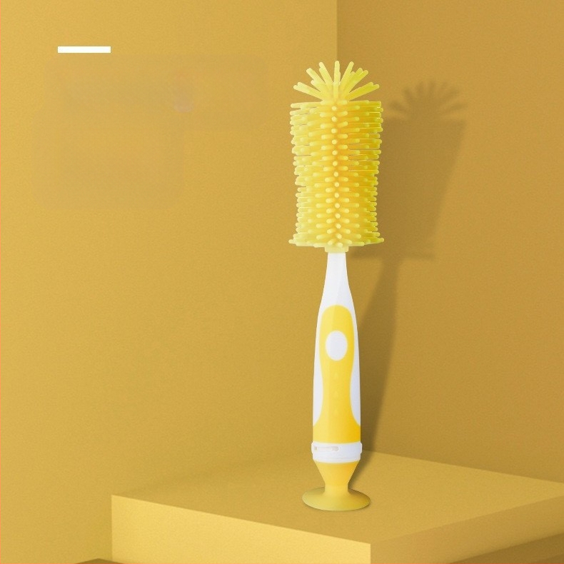 Kūdikių buteliukų šepetėlių rinkinys: spenelio šepetėlis, vamzdelio šepetėlis ir silikono pasukamas valymo šepetėlis