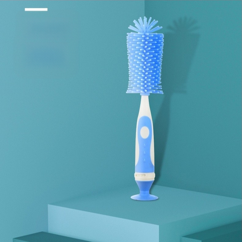 Kūdikių buteliukų šepetėlių rinkinys: spenelio šepetėlis, vamzdelio šepetėlis ir silikono pasukamas valymo šepetėlis