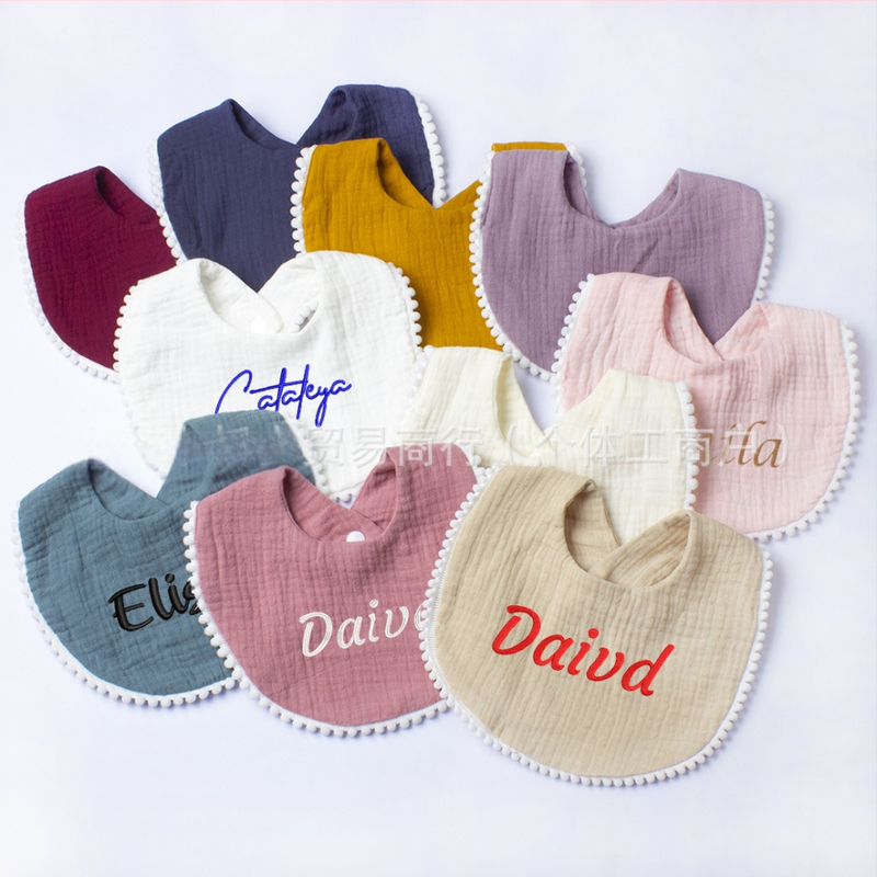 Kūdikių seilių servetėlė iš medvilnės marle, dviejų sluoksnių seersucker audinys su siuvinėjimu, skirtas kūdikiams 1–3 metų (80–100 cm), svoris 0,05 kg