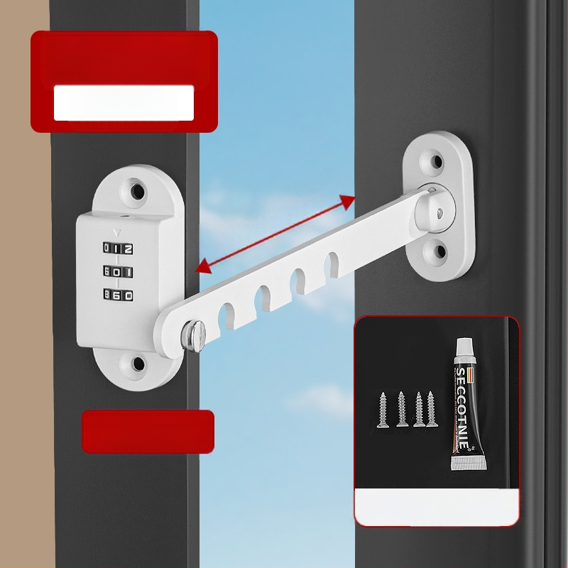 Прозоречен заключващ механизъм за безопасност, без пробиви, защита за деца, от алуминиева сплав и пластмаса, за външни прозорци, марка Deyibao