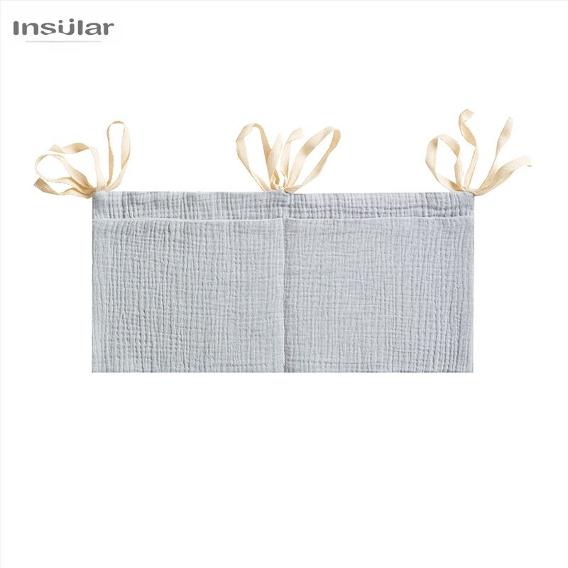 Babaágy melletti tároló táska dupla zsebekkel, pamut anyag, falra akasztható, többfunkciós