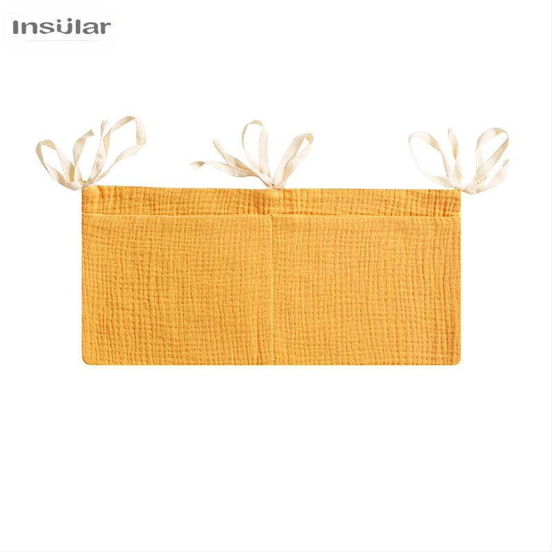 Babaágy melletti tároló táska dupla zsebekkel, pamut anyag, falra akasztható, többfunkciós