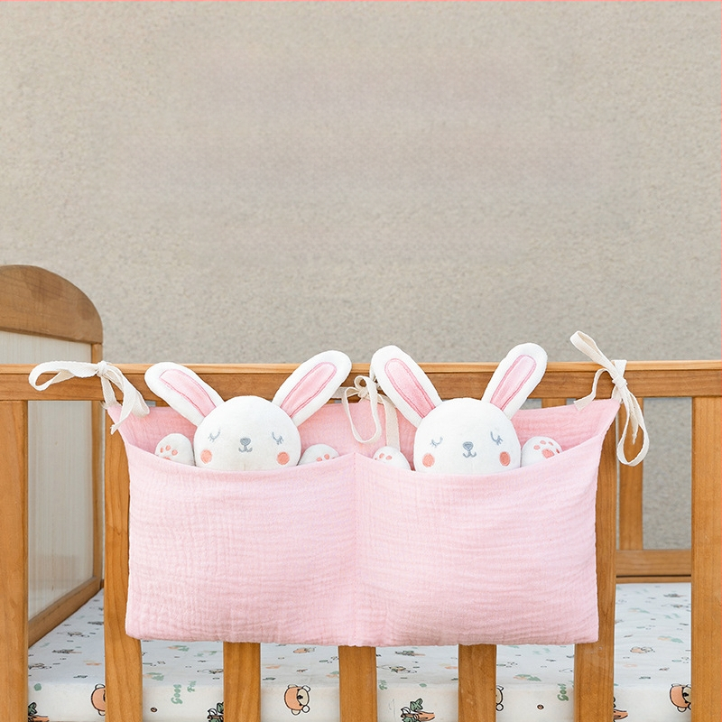 Dviejų sluoksnių medvilninė vaiko šono laikymo kišenė, su dviem kišenėmis, kabinama ant vežimėlio, su spauda buteliukui