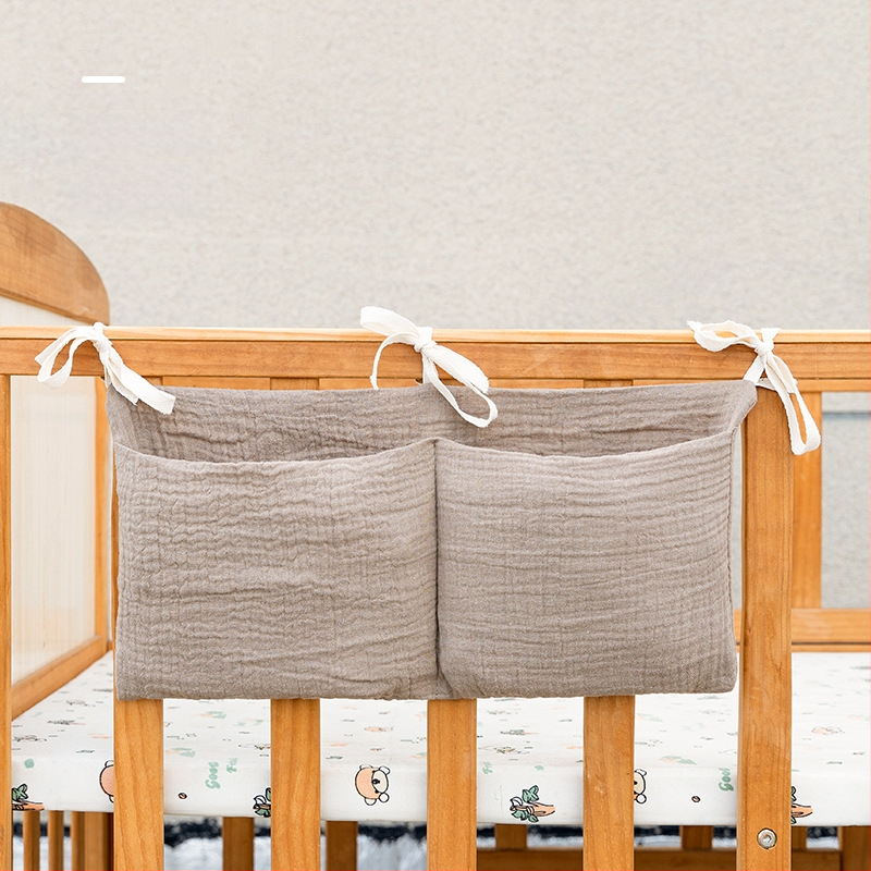 Dviejų sluoksnių medvilninė vaiko šono laikymo kišenė, su dviem kišenėmis, kabinama ant vežimėlio, su spauda buteliukui