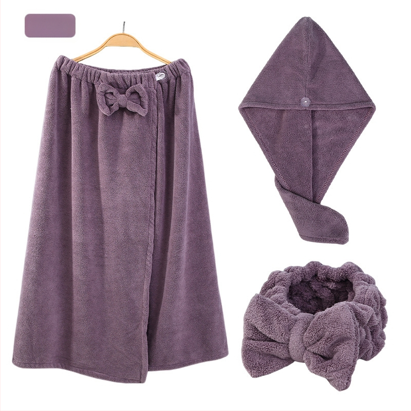 Τριμελές σετ μπάνιου από φλις κοραλλιού με καπέλο στέγνωσης μαλλιών και κορδέλα μαλλιών με φιόγκο, απορροφητικό 0-5 δευτερόλεπτα, 400 g, σειρά Underwater Story