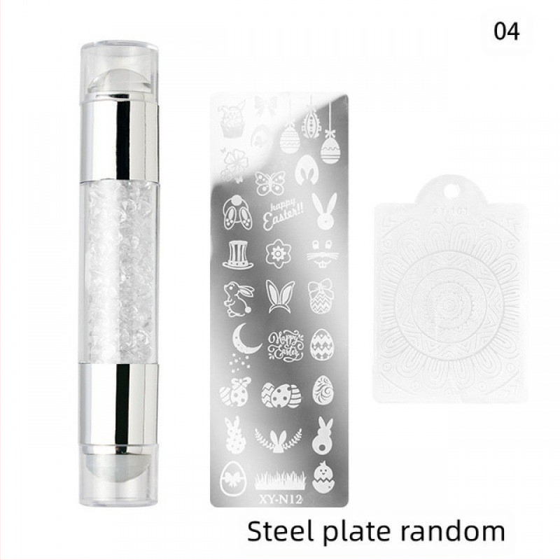 DXE Nagų meno įrankių rinkinys: dviejų galvučių silikono antspaudas, akrilo deimantų šablono antspaudas ir perdavimo rašiklis, 33 g