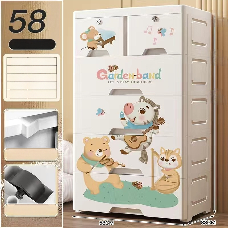 Plastični ormar za pohranu, crtani stil, model 50115, podni tip, višenamjenski organizator za cipele, igračke i školski pribor