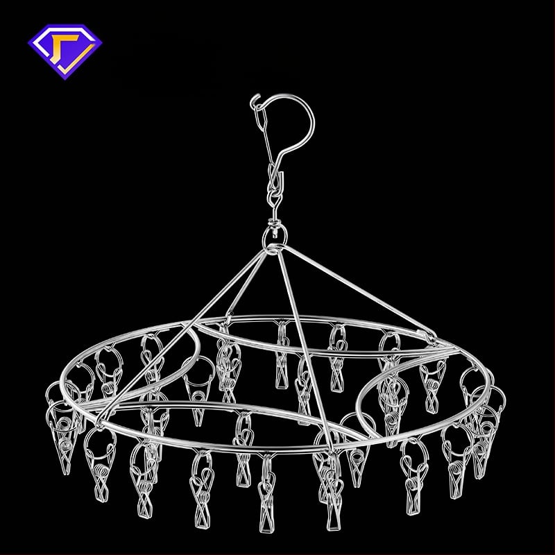 Nerūdijanio plieno džiovyklė skalbiniams su 48 klipais, sulankstomas apvalus dizainas kojinėms ir apatiniams drabužiams, balkono naudojimui, daugiafunkcinė džiovyklė.