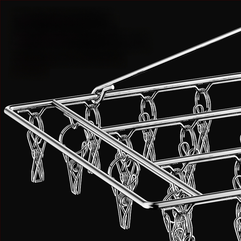 Nerūdijanio plieno džiovyklė skalbiniams su 48 klipais, sulankstomas apvalus dizainas kojinėms ir apatiniams drabužiams, balkono naudojimui, daugiafunkcinė džiovyklė.