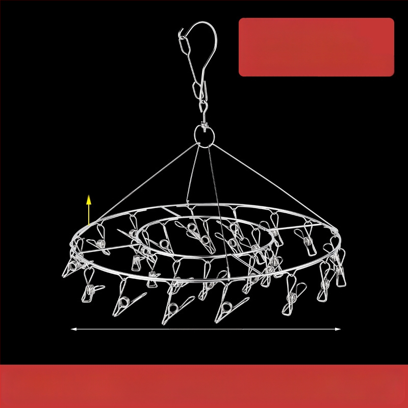 Nerūdijanio plieno džiovyklė skalbiniams su 48 klipais, sulankstomas apvalus dizainas kojinėms ir apatiniams drabužiams, balkono naudojimui, daugiafunkcinė džiovyklė.