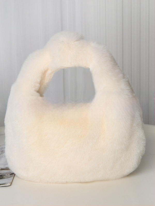 Τσάντα plush σε σχήμα dumpling, αστικός μινιμαλιστικός σχεδιασμός, φερμουάρ ανοίγματος, επένδυση από συνθετικό δέρμα, καθημερινή χρήση