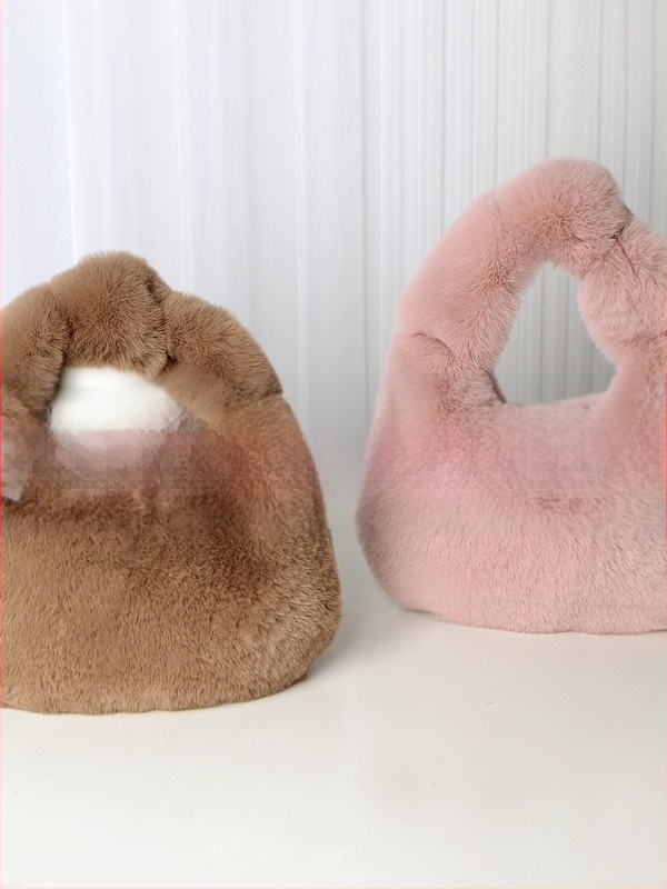 Τσάντα plush σε σχήμα dumpling, αστικός μινιμαλιστικός σχεδιασμός, φερμουάρ ανοίγματος, επένδυση από συνθετικό δέρμα, καθημερινή χρήση