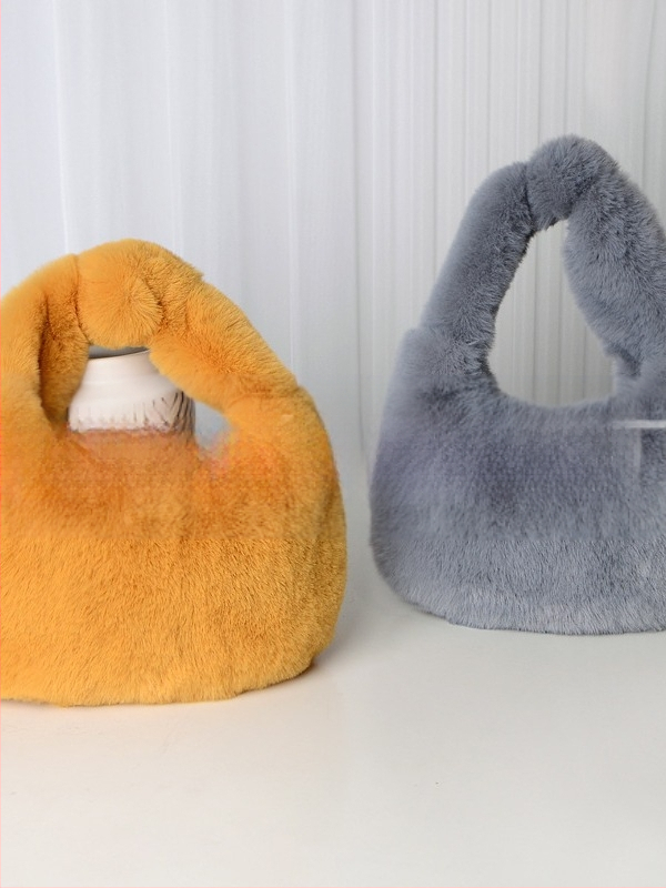 Τσάντα plush σε σχήμα dumpling, αστικός μινιμαλιστικός σχεδιασμός, φερμουάρ ανοίγματος, επένδυση από συνθετικό δέρμα, καθημερινή χρήση