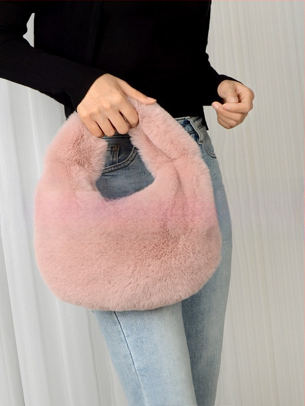 Τσάντα plush σε σχήμα dumpling, αστικός μινιμαλιστικός σχεδιασμός, φερμουάρ ανοίγματος, επένδυση από συνθετικό δέρμα, καθημερινή χρήση