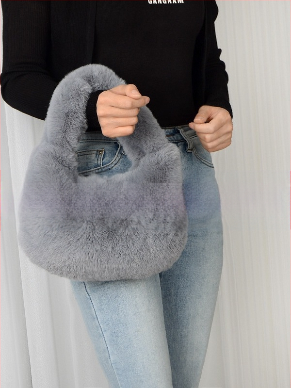 Τσάντα plush σε σχήμα dumpling, αστικός μινιμαλιστικός σχεδιασμός, φερμουάρ ανοίγματος, επένδυση από συνθετικό δέρμα, καθημερινή χρήση