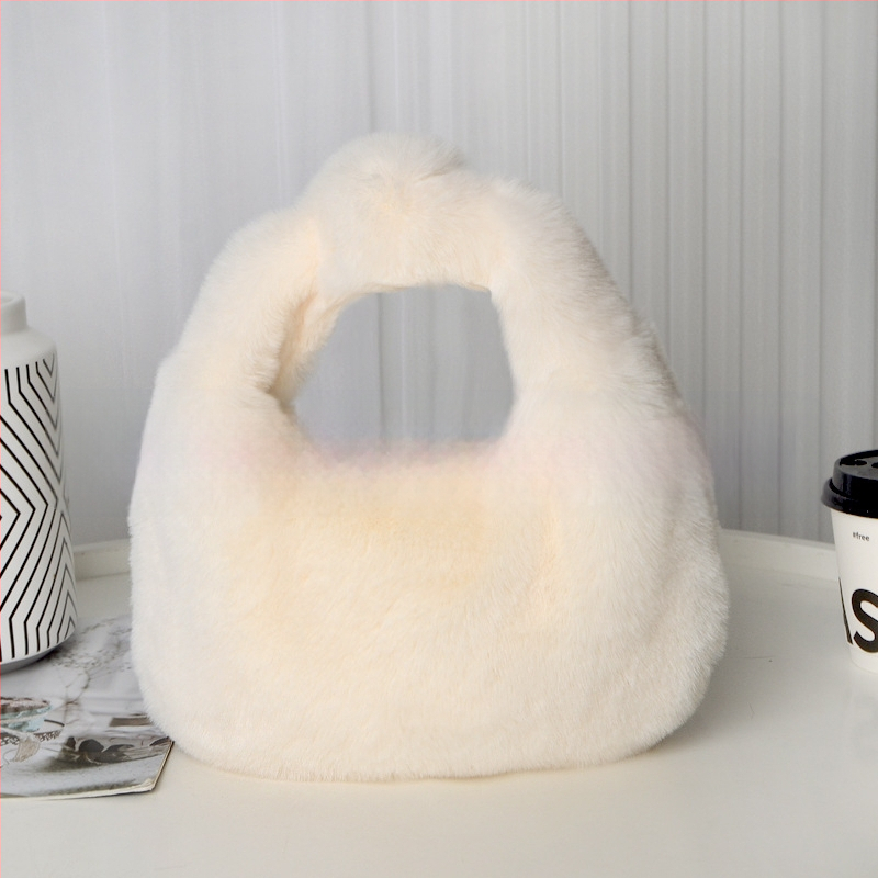 Τσάντα plush σε σχήμα dumpling, αστικός μινιμαλιστικός σχεδιασμός, φερμουάρ ανοίγματος, επένδυση από συνθετικό δέρμα, καθημερινή χρήση