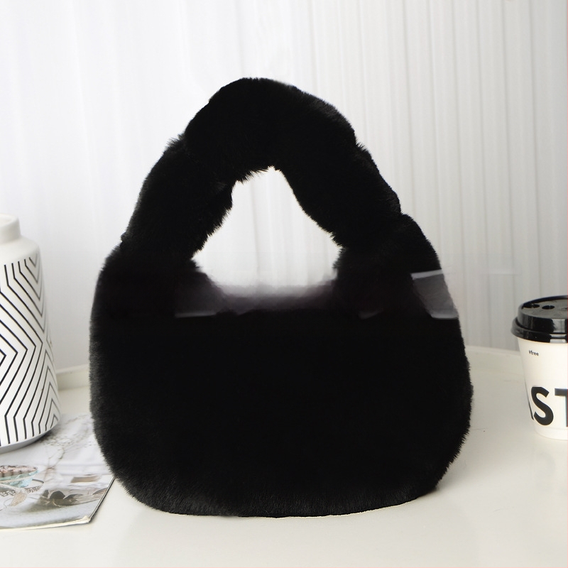 Τσάντα plush σε σχήμα dumpling, αστικός μινιμαλιστικός σχεδιασμός, φερμουάρ ανοίγματος, επένδυση από συνθετικό δέρμα, καθημερινή χρήση