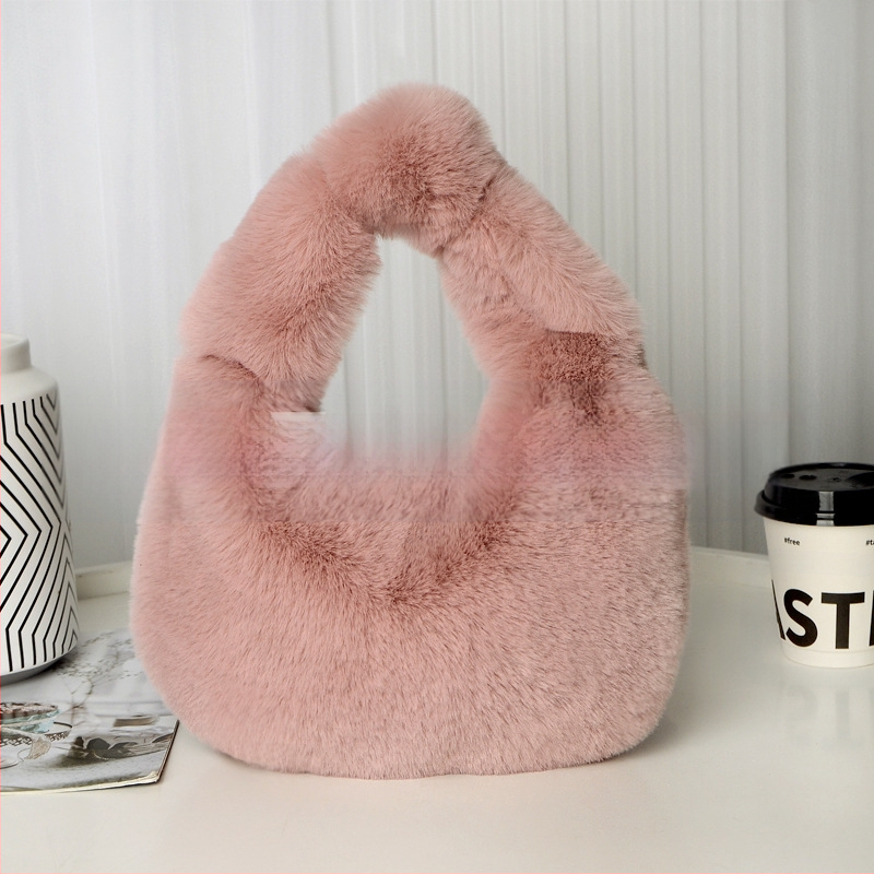 Τσάντα plush σε σχήμα dumpling, αστικός μινιμαλιστικός σχεδιασμός, φερμουάρ ανοίγματος, επένδυση από συνθετικό δέρμα, καθημερινή χρήση