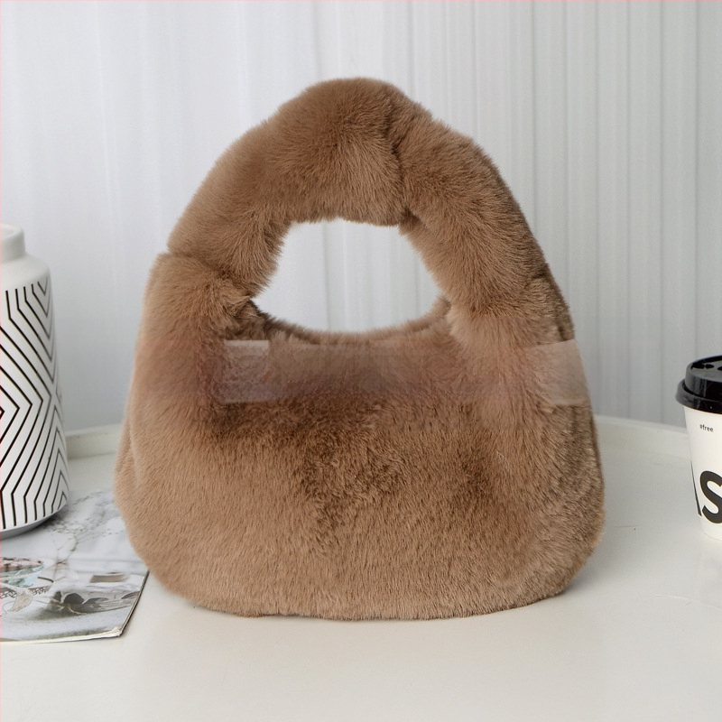 Τσάντα plush σε σχήμα dumpling, αστικός μινιμαλιστικός σχεδιασμός, φερμουάρ ανοίγματος, επένδυση από συνθετικό δέρμα, καθημερινή χρήση