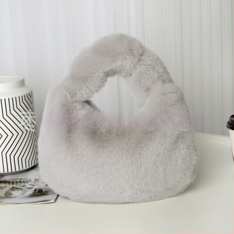 Τσάντα plush σε σχήμα dumpling, αστικός μινιμαλιστικός σχεδιασμός, φερμουάρ ανοίγματος, επένδυση από συνθετικό δέρμα, καθημερινή χρήση