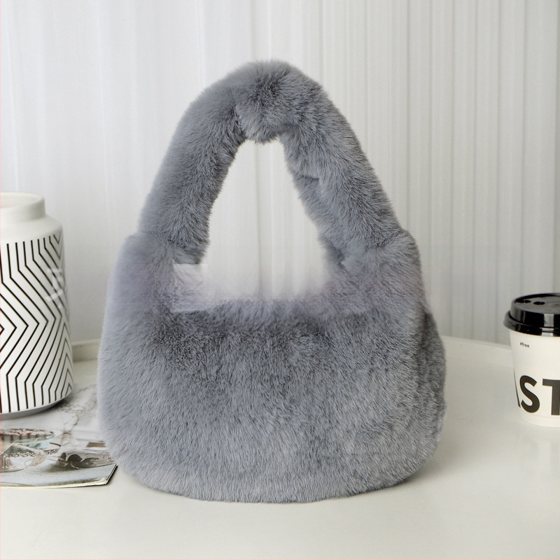 Τσάντα plush σε σχήμα dumpling, αστικός μινιμαλιστικός σχεδιασμός, φερμουάρ ανοίγματος, επένδυση από συνθετικό δέρμα, καθημερινή χρήση