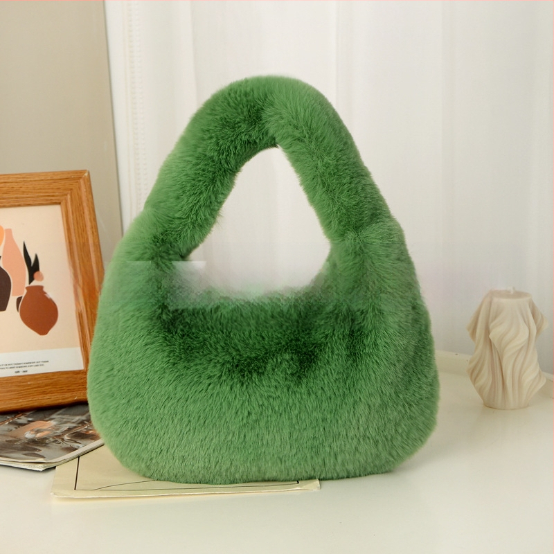 Τσάντα plush σε σχήμα dumpling, αστικός μινιμαλιστικός σχεδιασμός, φερμουάρ ανοίγματος, επένδυση από συνθετικό δέρμα, καθημερινή χρήση