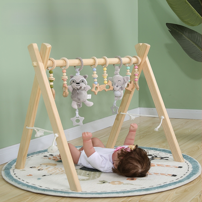 Beiduome Drveni bebi fitness stalak – nordičkog stila, interaktivna igračka za dojenčad 0–3 godine
