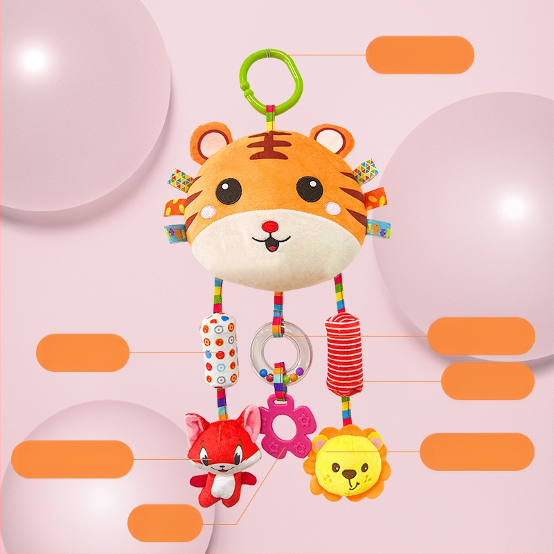 Kūdikių vežimėlio pakabukas žaislas su pūkuota lėlyte, zvoneliu — 1 vnt., be amžiaus apribojimų, kitų gebėjimų plėtra, anime paveikslėlis prieinamas, vaizdo įrašų vadovas prieinamas