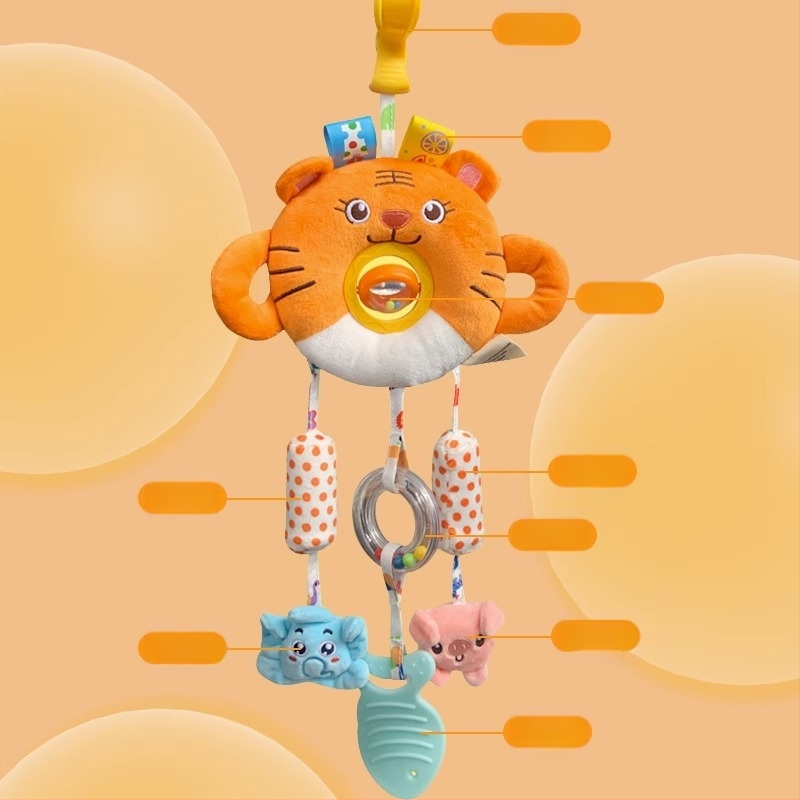 Kūdikių vežimėlio pakabukas žaislas su pūkuota lėlyte, zvoneliu — 1 vnt., be amžiaus apribojimų, kitų gebėjimų plėtra, anime paveikslėlis prieinamas, vaizdo įrašų vadovas prieinamas