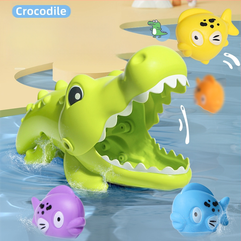 Παιχνίδι μπάνιου: κροκόδειλος που τρώει μικρά ψάρια, κατασκευασμένο από πλαστικό, για παιδιά 4–6 ετών, μάρκα Cute Beibei