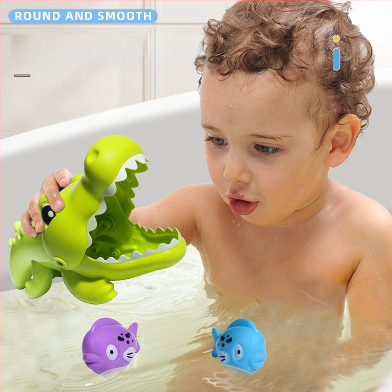Παιχνίδι μπάνιου: κροκόδειλος που τρώει μικρά ψάρια, κατασκευασμένο από πλαστικό, για παιδιά 4–6 ετών, μάρκα Cute Beibei