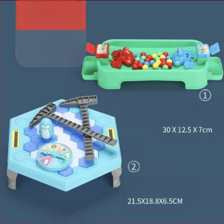 Детска интерактивна настолна игра: Спасение на пингвини и разбиване на лед — пластмаса; развива визуално възприятие, интелект и координация ръка-очи; за възрастови групи 4–6, 7–14 и 15–35.