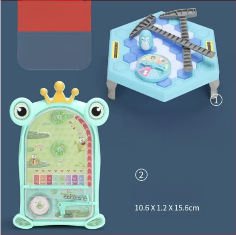 Детска интерактивна настолна игра: Спасение на пингвини и разбиване на лед — пластмаса; развива визуално възприятие, интелект и координация ръка-очи; за възрастови групи 4–6, 7–14 и 15–35.