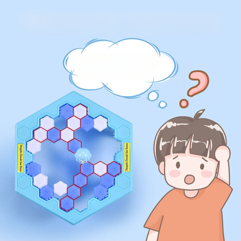 Детска интерактивна настолна игра: Спасение на пингвини и разбиване на лед — пластмаса; развива визуално възприятие, интелект и координация ръка-очи; за възрастови групи 4–6, 7–14 и 15–35.