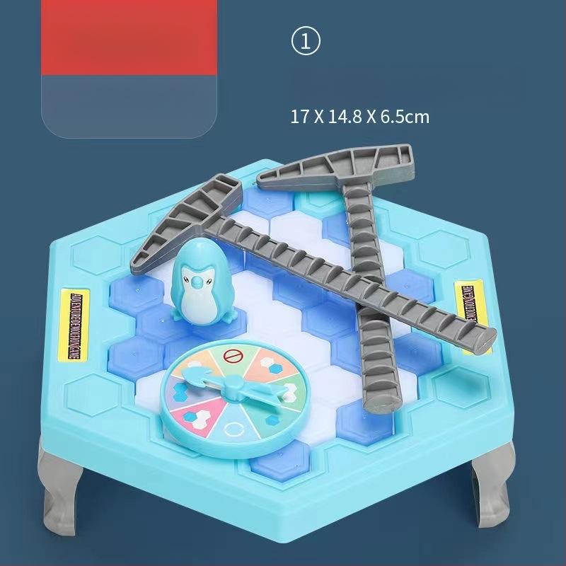 Детска интерактивна настолна игра: Спасение на пингвини и разбиване на лед — пластмаса; развива визуално възприятие, интелект и координация ръка-очи; за възрастови групи 4–6, 7–14 и 15–35.