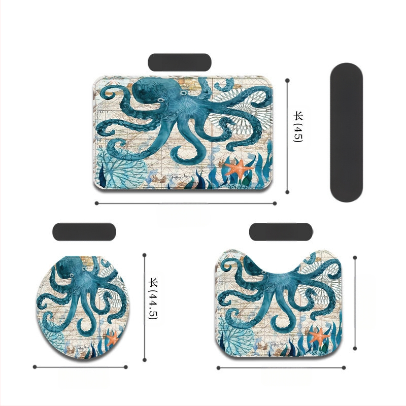 Dušas aizkars komplekts - jūrasdzīvnieku raksts, ūdensizturīgs un pelējuma izturīgs, materiāls: Chunya Spinning, stils: painting wind, pielāgojama logo, pielāgojama apstrāde