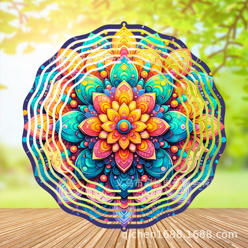 Mandala 3D besisukantis vėjo spinners dekoracija namams ir sodui, metalas, spaudinys dizainas