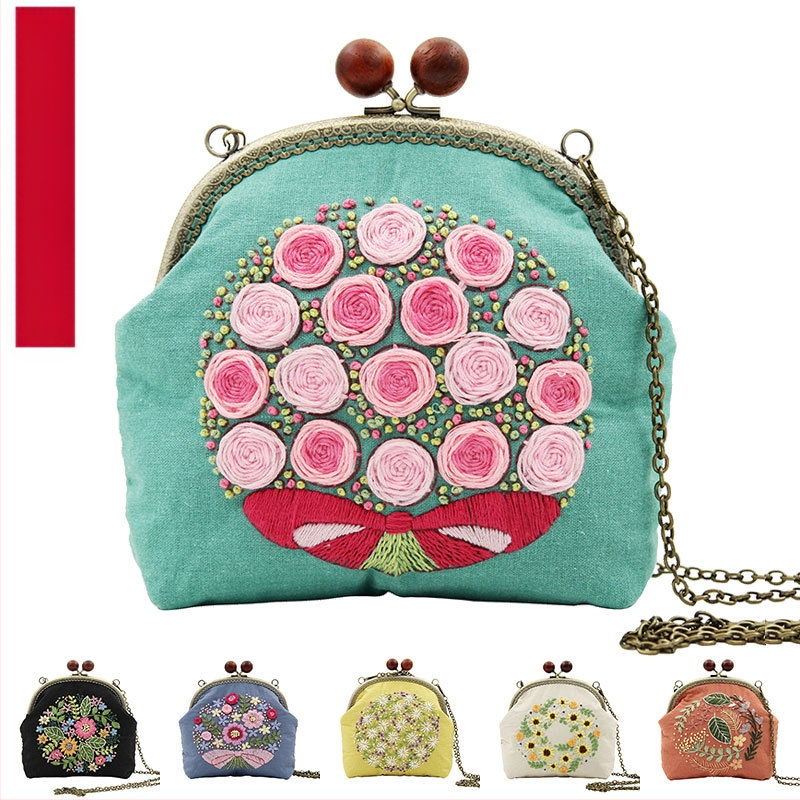 Kryžminis siuvimo rinkinys monetainei piniginei su gėlių raštu ant išsiuvinės drobės, 3D saugojimo dizainas, prekės ženklas Shallow Grass