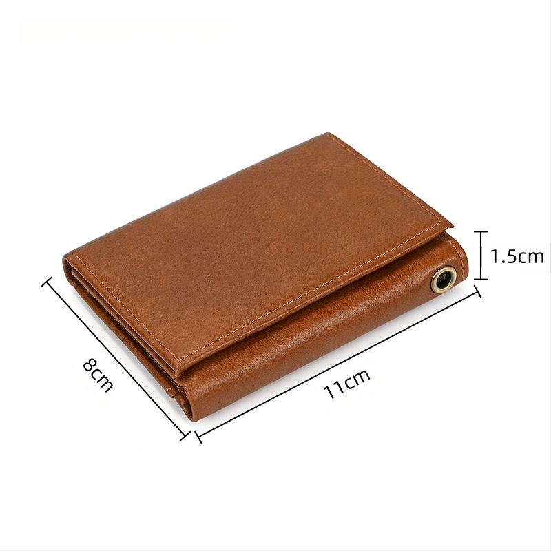 Мъжки портфейл от естествена кожа, първи слой телешка кожа, монетник, множество джобове за карти, найлонова подплата, метален ключодържател