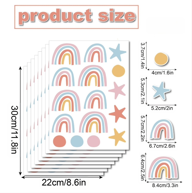 Carpenter`s Line PVC lipnus sienų lipdukas – boho/Ins stilius, širdies ir vaivorykštės motyvas, graffiti sienų lipdukas, svetainė, miegamasis, studija, įėjimas