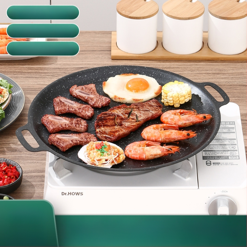 Maifan akmens grilio keptuvė, Korėjos stiliaus Teppanyaki, apvali geležis, nešiojama, nelipni