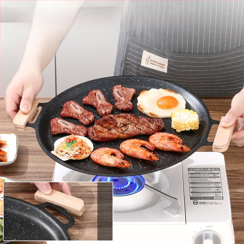 Maifan akmens grilio keptuvė, Korėjos stiliaus Teppanyaki, apvali geležis, nešiojama, nelipni