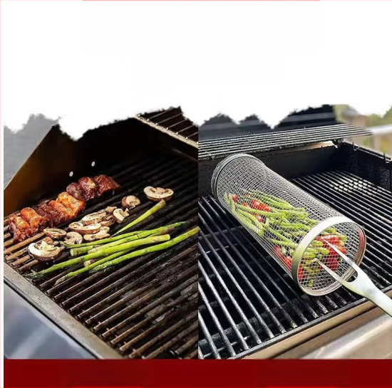 Apskrito formos 304 nerūdijančio plieno kepsninės grotelės cilindrinės formos, presuotu apdirbimu, nuimama, sveria 110–130 g