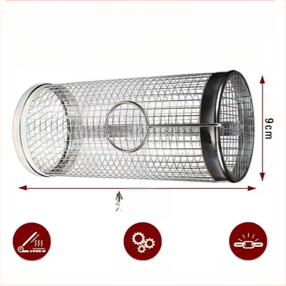 Apskrito formos 304 nerūdijančio plieno kepsninės grotelės cilindrinės formos, presuotu apdirbimu, nuimama, sveria 110–130 g