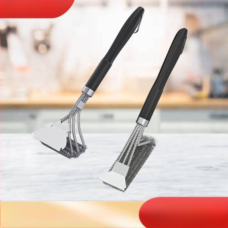 Барбекю четка Jin Hengtai, с 3 сменяеми пружини, четина от 201 неръждаема стомана, PP дръжка