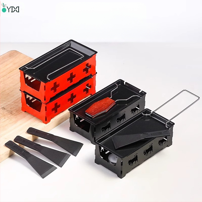 Nešiojamas sūrio kepimo grilis su mini neprilipomomis kepimo formomis ir žvakių laikikliu, tinkamas kempingui